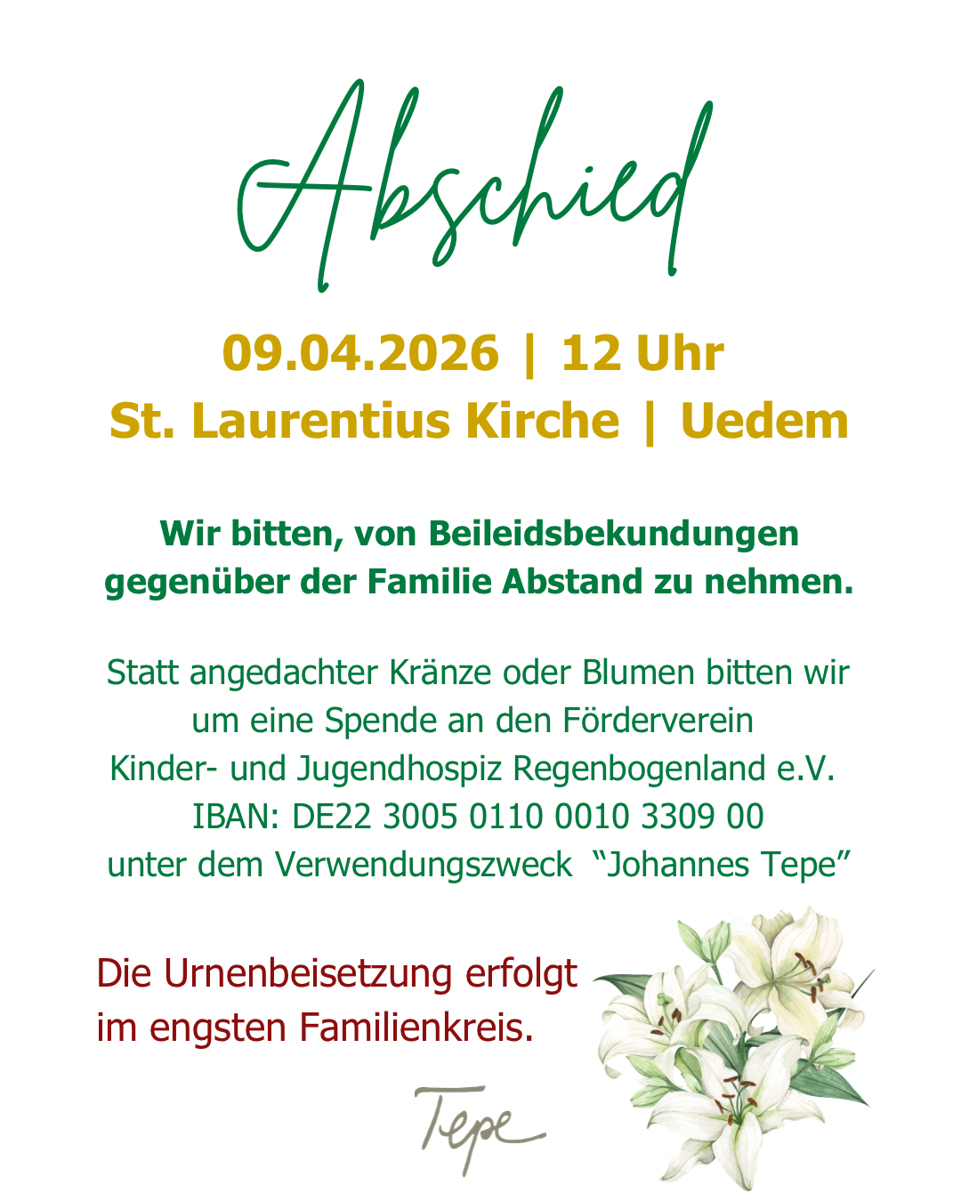 Abschied Johannes Tepe